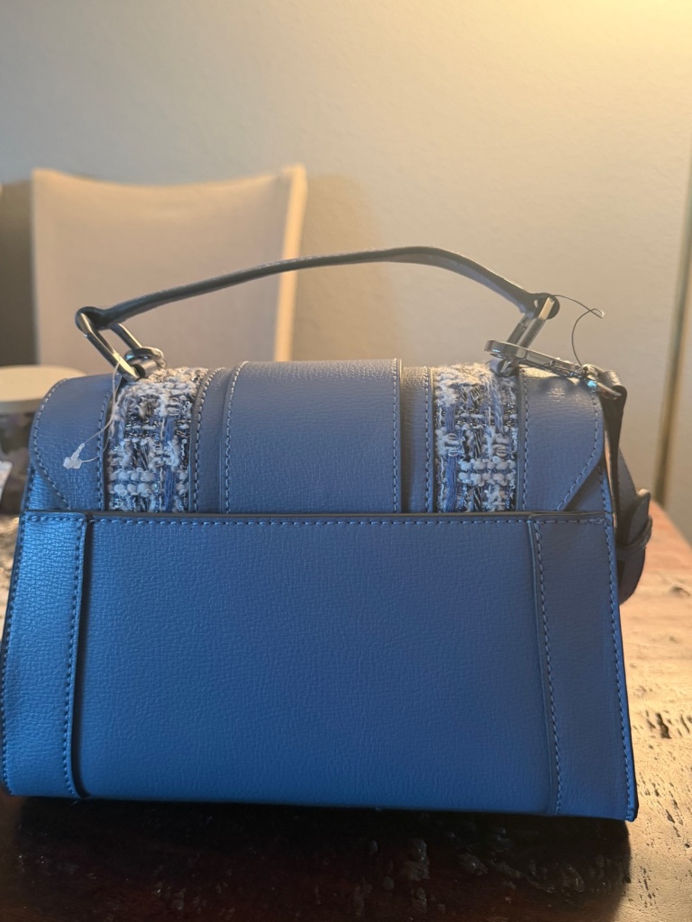 Karl Lagerfeld Light Blue Tweed Top-Handle Mini Bag. MSRP $248.00 - Picture 7 of 13